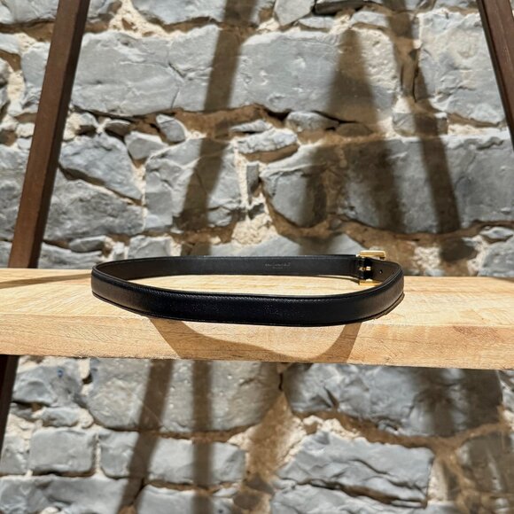 Saint Laurent Black Leather YSL Monogram Cassandre Thin Belt - Picture 4 of 13